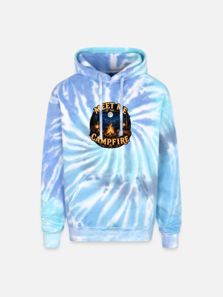 Meet Me Campfire Night - Adult Tie Dye Hoodie - blue lagoon