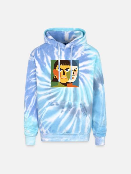 Cubist Dual Faces - Adult Tie Dye Hoodie - blue lagoon