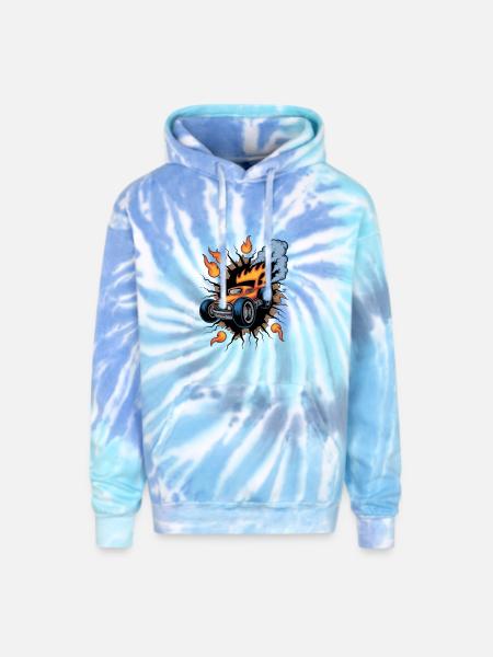 Blazing Hot Rod Rampage - Adult Tie Dye Hoodie - blue lagoon
