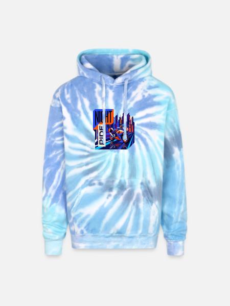Night Ride Neon City - Adult Tie Dye Hoodie - blue lagoon