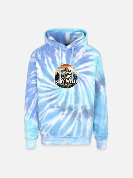 Stay Wild Camp Retro Sunset - Adult Tie Dye Hoodie - blue lagoon