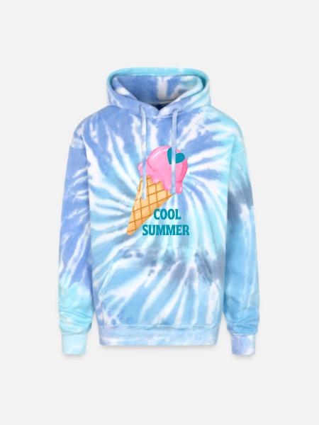 Ice Cream Heart Summer Vibe - Adult Tie Dye Hoodie - blue lagoon