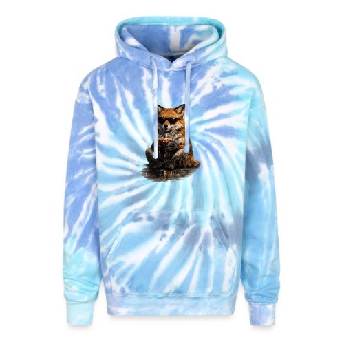 Cool Red Fox Wearing Sunglasses Drinking Coffee - Adult Tie Dye Hoodie