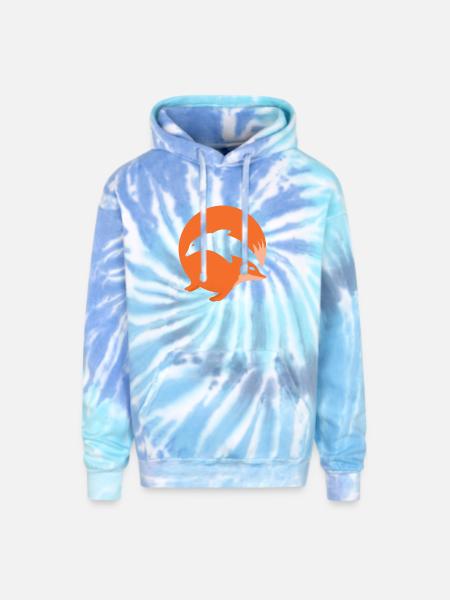 Fox or Dolphin in this fun optical illusion - Adult Tie Dye Hoodie - blue lagoon