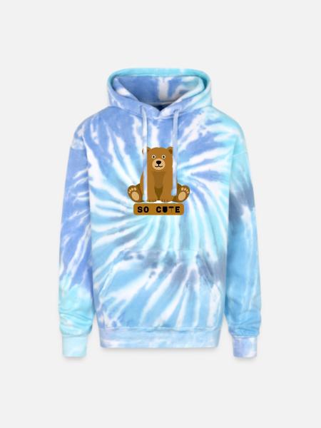 So Cute Bear Illustration - Adult Tie Dye Hoodie - blue lagoon