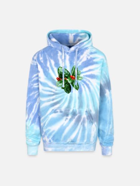 Holly With Berries - Adult Tie Dye Hoodie - blue lagoon