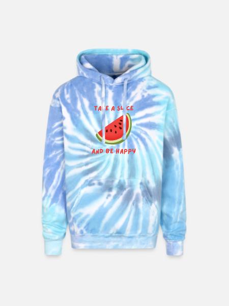 watermelon slice - Adult Tie Dye Hoodie - blue lagoon