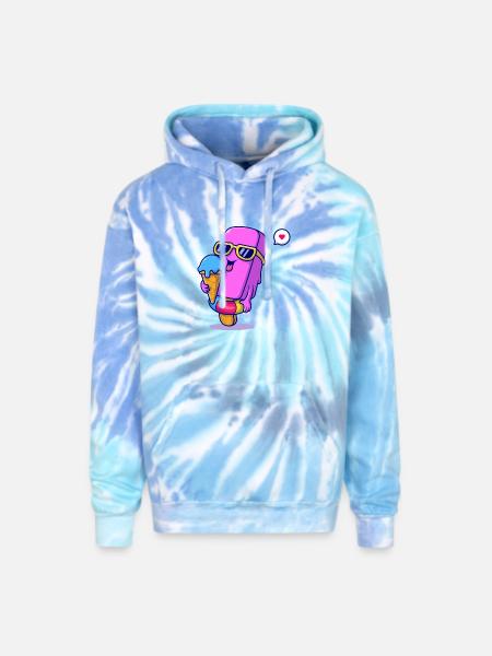 Sunny Pink Ice Pop Mascot - Adult Tie Dye Hoodie - blue lagoon