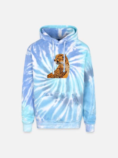 Cheetah - Adult Tie Dye Hoodie - blue lagoon