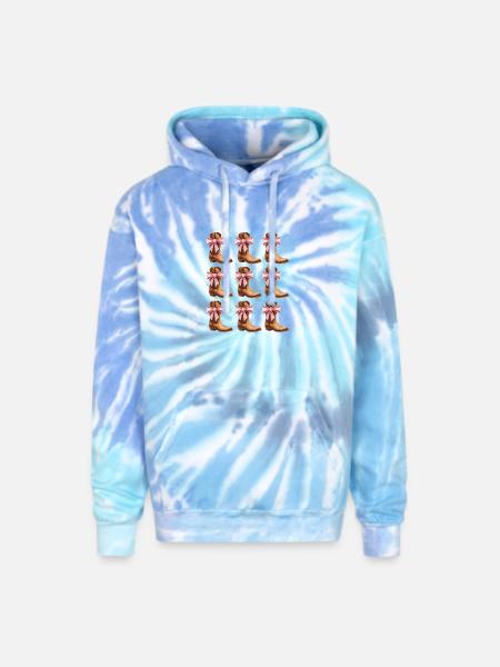 Cowgirl Boots and Pink Bows Rodeo - Adult Tie Dye Hoodie - blue lagoon