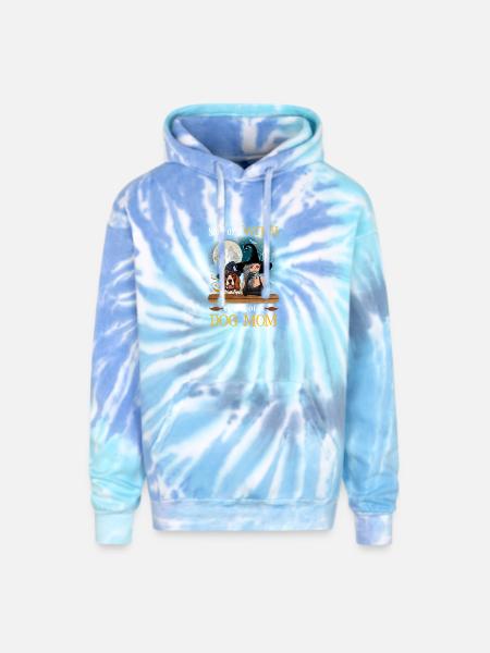 Witch Dog Mom Heart - Adult Tie Dye Hoodie - blue lagoon