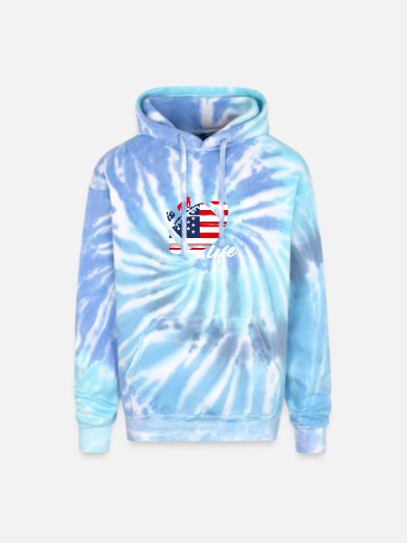Patriotic Football Life - Adult Tie Dye Hoodie - blue lagoon