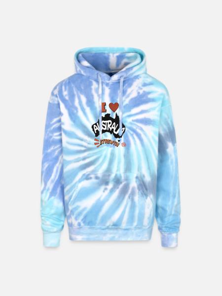 I Love Australia Strewth - Adult Tie Dye Hoodie - blue lagoon