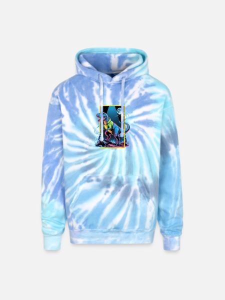 Futuristic T-Rex – Neon Power Beast - Adult Tie Dye Hoodie - blue lagoon