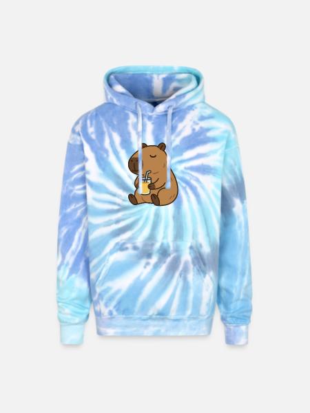 Bear Sips Sunshine - Adult Tie Dye Hoodie - blue lagoon