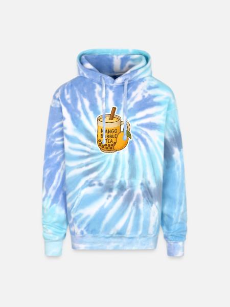 Mango Bubble Tea Illustration - Adult Tie Dye Hoodie - blue lagoon