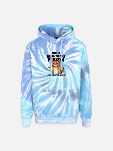 Grumpy Cat Coffee Pour - Adult Tie Dye Hoodie - blue lagoon