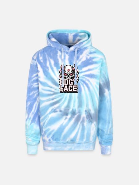 Edgy Face Skull - Adult Tie Dye Hoodie - blue lagoon