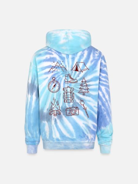 Adventure Enthusiast Camping Doodle Collage - Adult Tie Dye Hoodie - blue lagoon