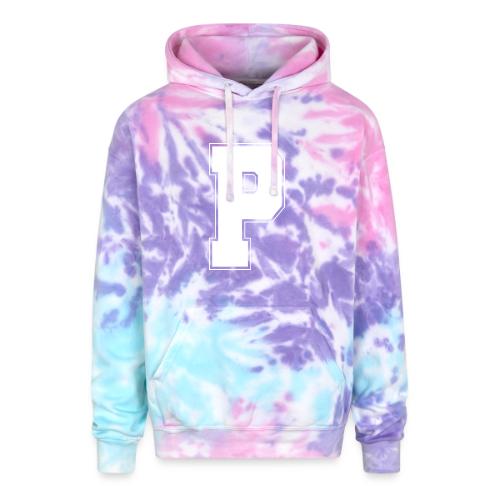 White Letter P – Varsity Alphabet Monogram - Adult Tie Dye Hoodie