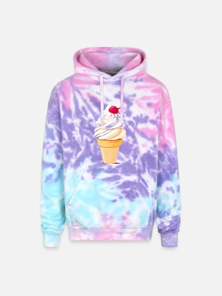 Ice Cream Cone Graphic - Adult Tie Dye Hoodie - cotton candy