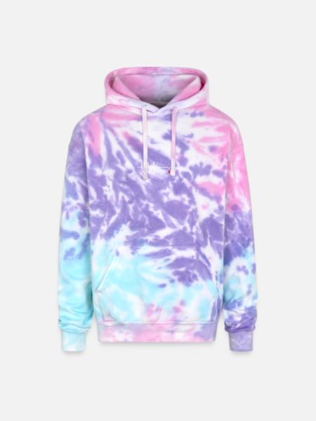 Red R Pulse ECG Rhythm - Adult Tie Dye Hoodie - cotton candy