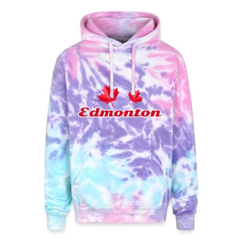 Edmonton with two red maple leaves - Adult Tie Dye Hoodie