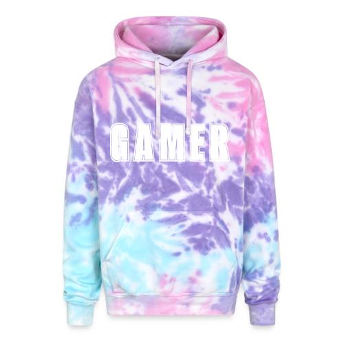 Gamer Collegiate White Text Design - Adult Tie Dye Hoodie