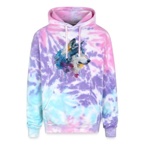 Splash-Art Wolf Head - Adult Tie Dye Hoodie