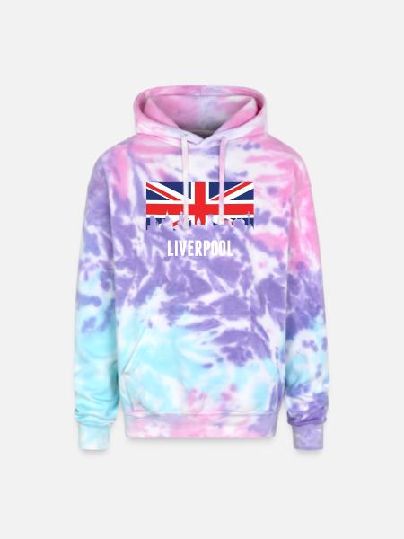 British Flag Liverpool Skyline - Adult Tie Dye Hoodie - cotton candy