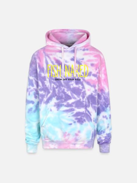 Fish Naked Show Off Your Pole - Adult Tie Dye Hoodie - cotton candy