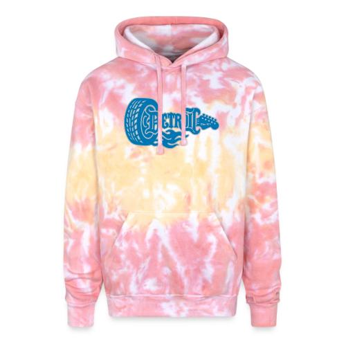 The D® - Detroit Wheel Guitar with Flames Bl Slvr - Adult Tie Dye Hoodie