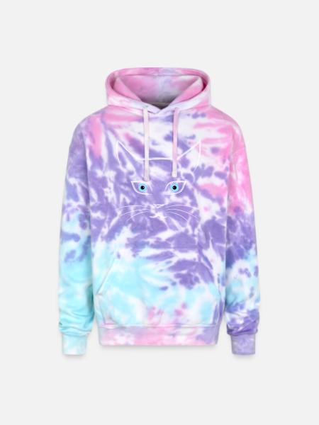 Cat's face - Adult Tie Dye Hoodie - cotton candy