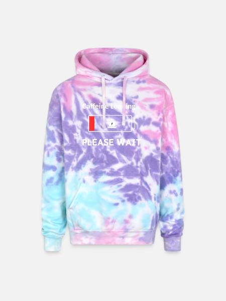 Caffeine Loading PleaseWait - Adult Tie Dye Hoodie - cotton candy