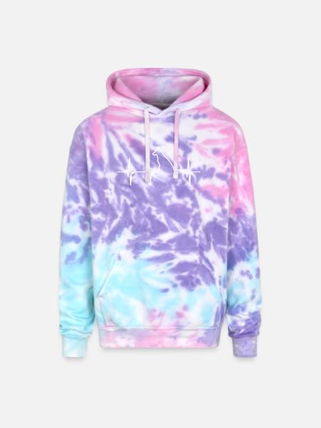 Dog ECG Heartline - Adult Tie Dye Hoodie - cotton candy