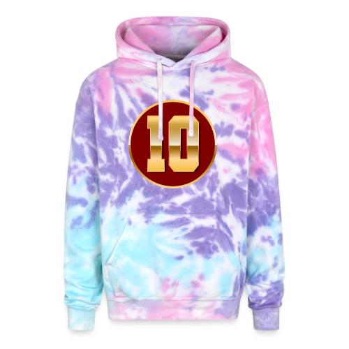 Number 10 in Gold Varsity Font - Adult Tie Dye Hoodie