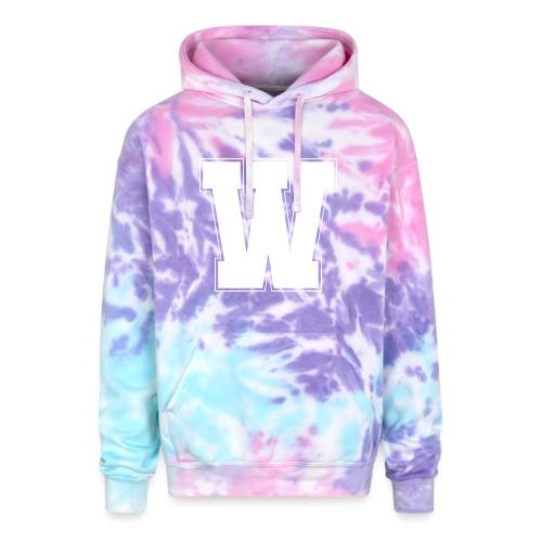 White Letter W – Varsity Alphabet Monogram - Adult Tie Dye Hoodie