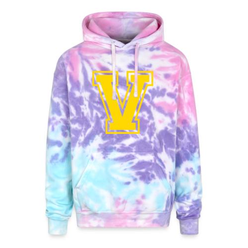 Letter V – Capital Athletic Alphabet Monogram - Adult Tie Dye Hoodie