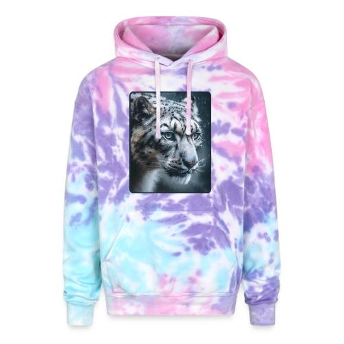 Snow Leopard Blue Eyes Design - Adult Tie Dye Hoodie