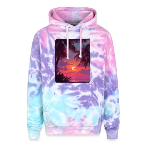 Tropical Sunset Palm Silhouette Design - Adult Tie Dye Hoodie