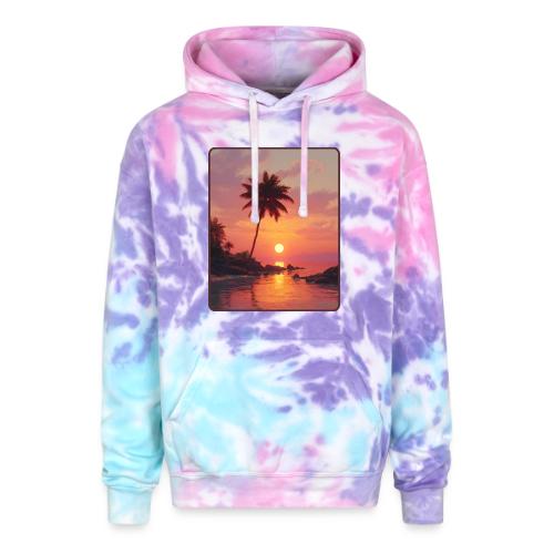 Tropical Beach Sunset Palm Design - Adult Tie Dye Hoodie