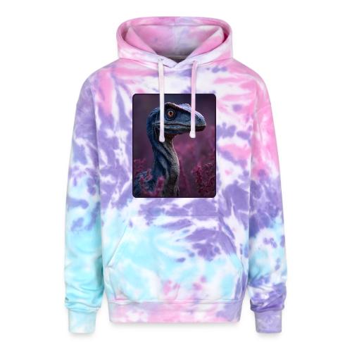 Blue Velociraptor Portrait Design - Adult Tie Dye Hoodie