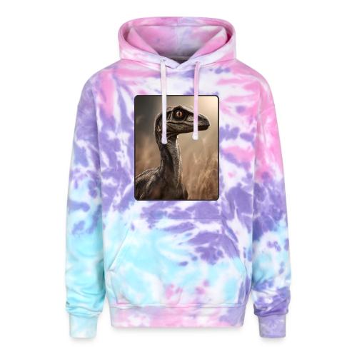 Velociraptor Feathered Portrait Design - Adult Tie Dye Hoodie