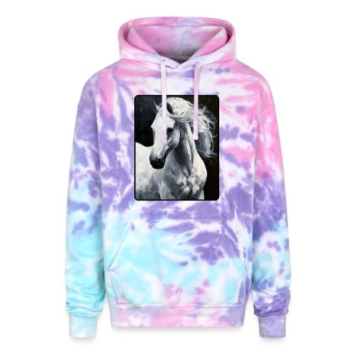 White Horse Oil Painting Design - Adult Tie Dye Hoodie