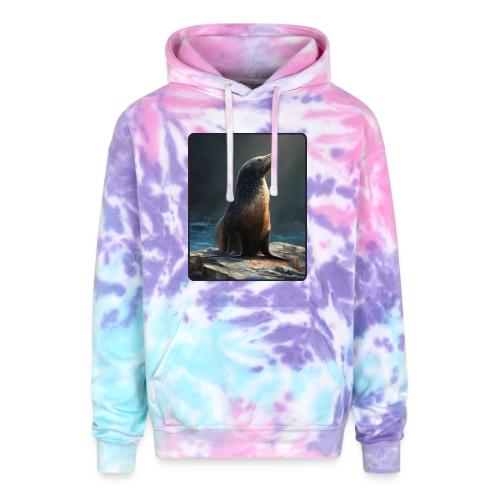 Fur Seal Artistic Shore Portrait Design - Adult Tie Dye Hoodie
