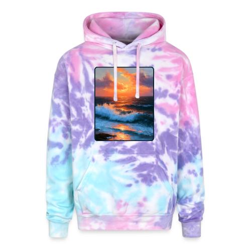 Sunset Storm Waves Oil Painting - Adult Tie Dye Hoodie