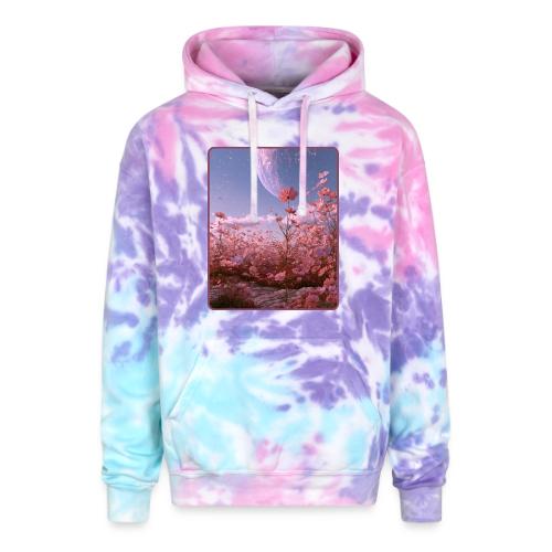 Cosmic Moon & Cosmos Flowers Art - Adult Tie Dye Hoodie
