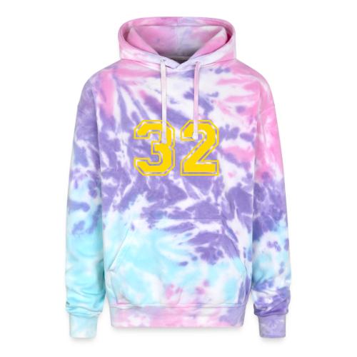 Number 32 in a classic athletic collegiate font - Adult Tie Dye Hoodie