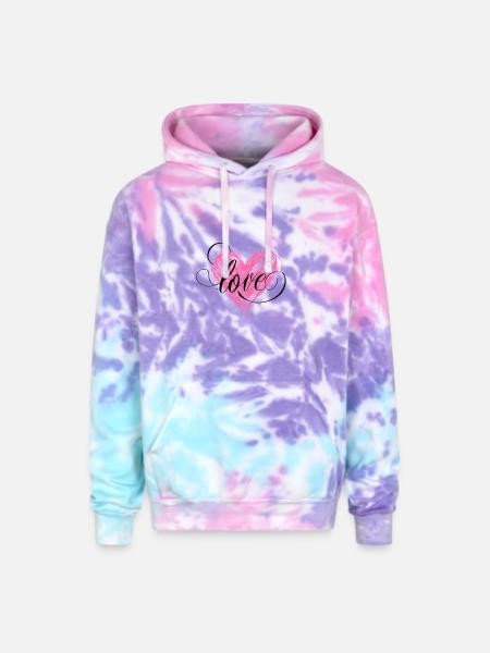 LOVE - Adult Tie Dye Hoodie - cotton candy