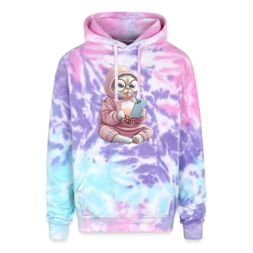 Cool Cat Bubble Tea Cartoon Design - Adult Tie Dye Hoodie
